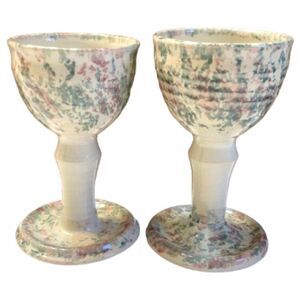 Vintage Artisan‎ Made Studio Pottery Speckled Pastel Pair of Goblets Drinkware